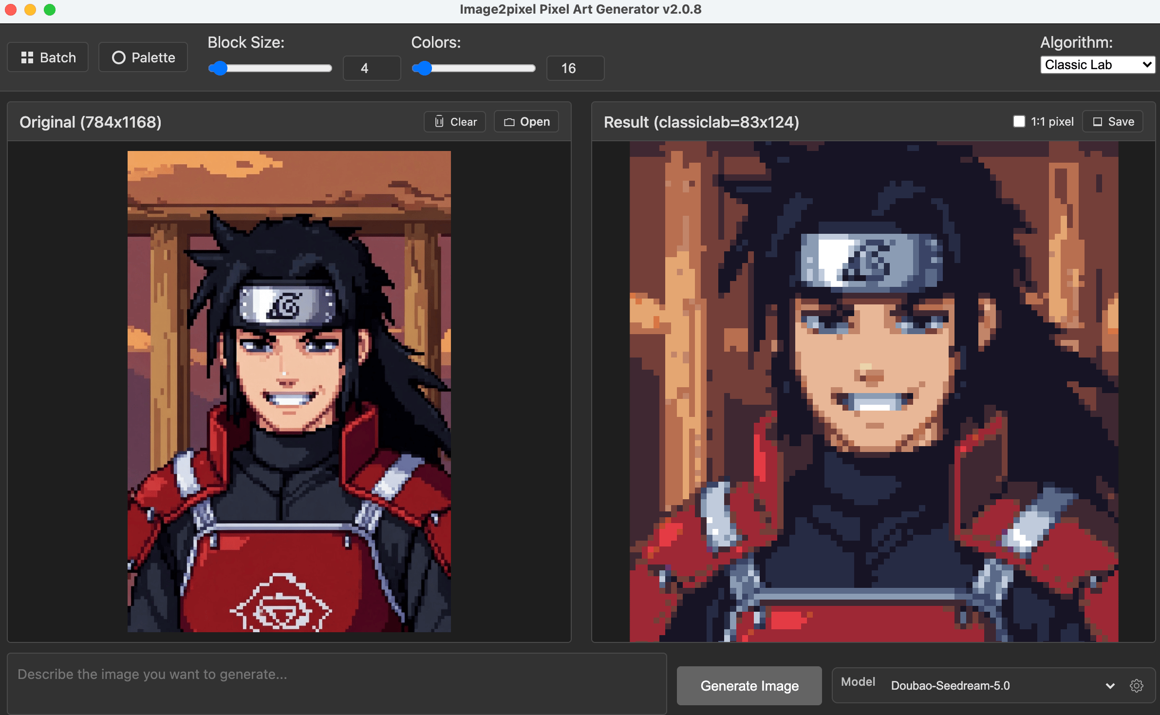 Image2pixel 2.0.9 Classic Lab 界面